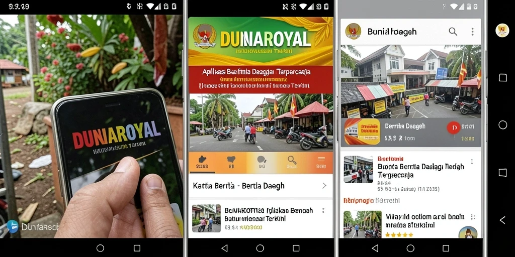 Tampilan utama aplikasi DUNIAROYAL dengan fitur berita daerah.