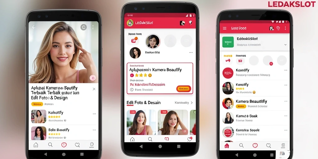 Antarmuka LEDAKSLOT menunjukkan fitur Kamera Beautify yang intuitif dan menarik.